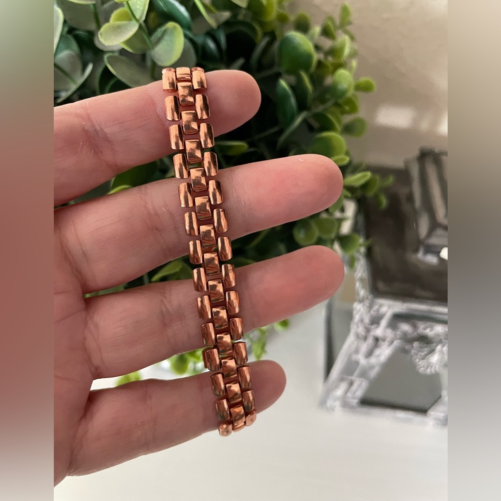 Vintage Solid Copper Metal Square Link Chain Brac… - image 1